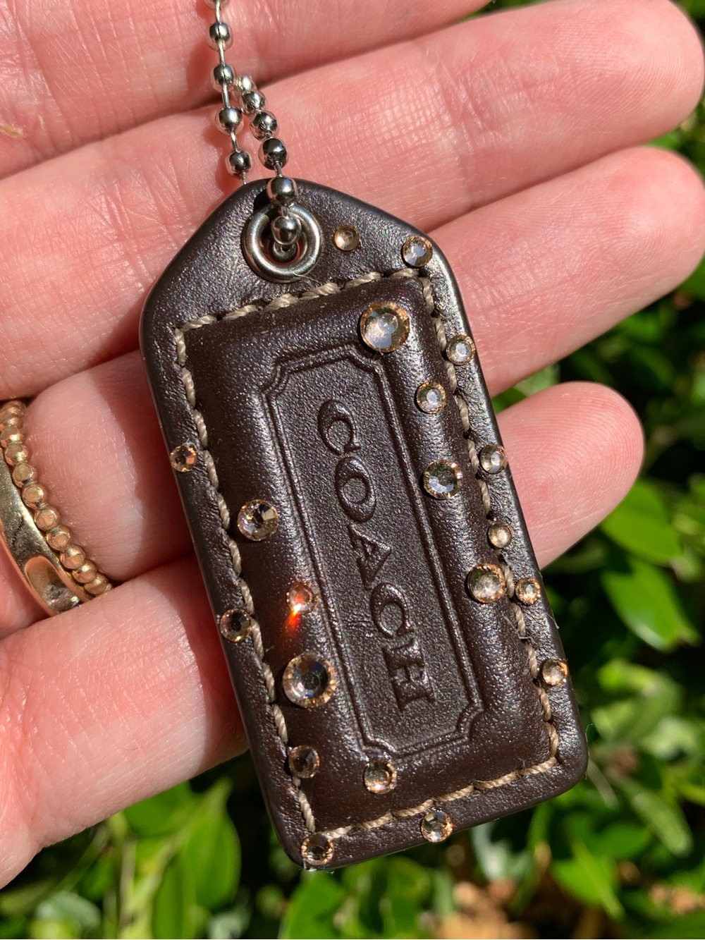 Coach 2” Chocolate Brown Hangtag with Champagne Rhinestones - Picture 5 of 9